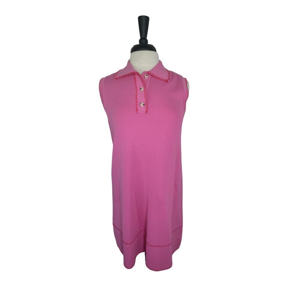 ENTRO Amelia Mini Polo Dress Pink Knit Orange Trim Sleeveless Collared Sz S
